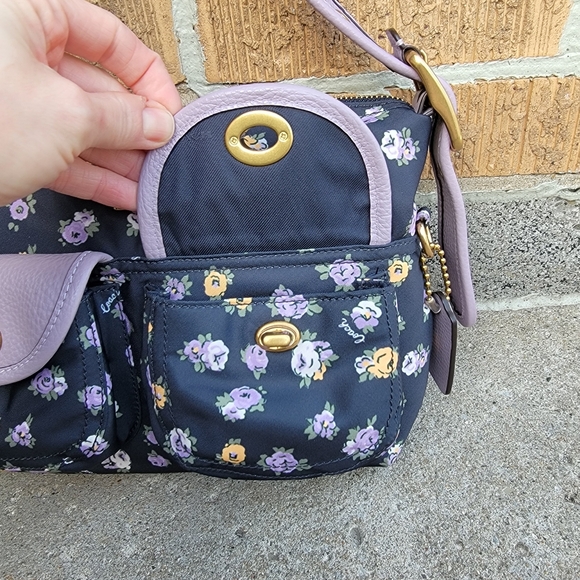 Coach Cargo Vintage Floral Rose Nylon Leather Turnlock Shoulder Bag - Picture 8 of 16